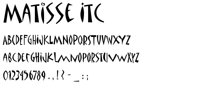 Sample alphabet of ITC Matisse font 